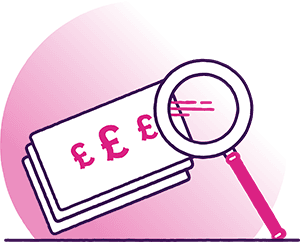 Icon of cash and magnifying glass